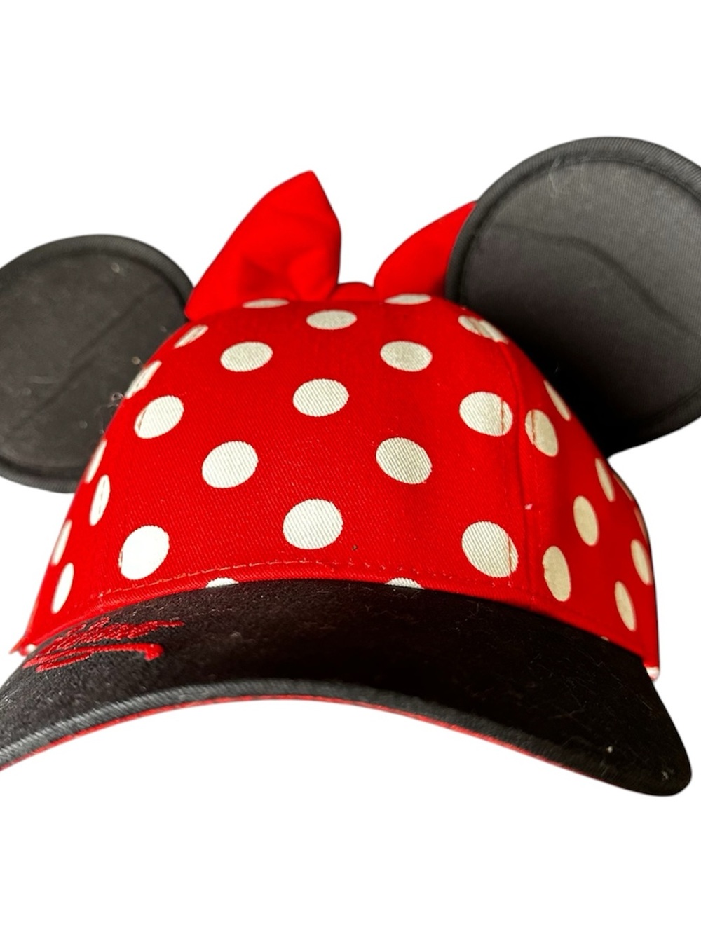 Disney Parks Minnie Mouse Polka Dot Ears Bow Hat Youth Snapback Baseball Cap Red